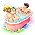  1girl 2boys baby_be&#039;el baby_be'el bath bathing beelzebub_(manga) blonde_hair brown_hair bubbles green_eyes green_hair hilda_(beelzebub) karoll_ann multiple_boys oga_tatsumi water 