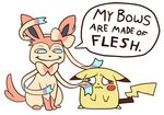  ambiguous_gender duo eeveelution english_text nintendo pikachu plain_background pok&eacute;mon smile sunnief sylveon text video_games white_background 