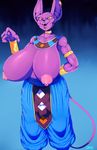  2015 alien areola beerus big_breasts breasts clothed clothing crossgender dragon_ball dragon_ball_z erect_nipples female half-dressed huge_breasts nipples topless vhsdaii 