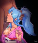  1boy 1girl blue_hair blush botan botan_(yuu_yuu_hakusho) breasts clothed_female_nude_male crying dark_skin deepthroat fellatio forced hair_accessory hair_ornament hairy highres inverted_nipples irrumatio japanese_clothes jesus_avalos kimono navel nipples one_breast_out oral partially_clothed penis pink_eyes ponytail pumpkinsinclair rape saliva shocked spit surprised tears testicles uncensored wide-eyed wide_eyes yuu_yuu_hakusho 