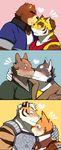  bear bearlovestiger13 blush canine clothed clothing feline fox holidays juuichi_mikazuki kissing male male/male mammal morenatsu standing surprise tiger torahiko_ooshima valentine&#039;s_day wolf 