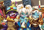  :d ;) animal_ears aqua_eyes artist_name bare_shoulders blonde_hair blue_eyes clenched_teeth cosplay ezreal ezreal_(cosplay) gloves gradient_hair green_eyes hat highres instrument league_of_legends long_hair looking_at_viewer lulu_(league_of_legends) multicolored_hair multiple_girls nestkeeper one_eye_closed open_mouth pix poppy purple_hair short_hair smile sona_buvelle sona_buvelle_(cosplay) teemo teemo_(cosplay) teeth tristana twintails v very_long_hair watermark web_address white_hair yordle 