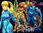  2010 alien ambiguous_gender armor avian blonde_hair blue_eyes breasts chozo claws dark_samus dragon female group hair human looking_at_viewer male mammal metroid nintendo purple_scales red_eyes ridley samus_aran scalie space space_pirate star talons teeth video_games weapon wings yellow_sclera zero_suit 