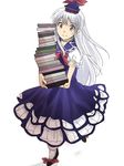  bad_id bad_pixiv_id blue_dress book_stack carrying dress hat kamishirasawa_keine long_hair neckerchief puffy_short_sleeves puffy_sleeves red_eyes sanwa_(koyabu2171) shirt short_sleeves silver_hair solo touhou very_long_hair 