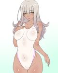  bad_id bad_pixiv_id brown_eyes competition_swimsuit dark_skin grey_hair highleg highleg_swimsuit highres katagiri_(a1466502) one-piece_swimsuit original solo standing swimsuit white_swimsuit 