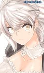  alternate_costume asymmetrical_hair braid breasts cleavage close-up colored_eyelashes enmaided face kantai_collection kojima_(blue_stardust) looking_at_viewer maid maid_headdress medium_breasts silver_hair single_braid solo unryuu_(kantai_collection) yellow_eyes 