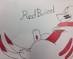 2_tails arctic_fur buizel fur hindpaw inked mammal mustelid nintendo otter pawpads paws plan_background pok&eacute;mon red_buizel red_fur redbuizel relaxing signature smile traditional_media_(artwork) video_games 