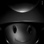  2012 anthro black_eyes close-up creepy greyscale humanoid looking_at_viewer male mario_bros monochrome mushroom nintendo philippe_vallet smile solo toad_(mario) video_games 