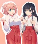  black_eyes black_hair blue_eyes breast_envy brown_hair hakama highres inanaki_shiki japanese_clothes long_hair miko multiple_girls red_hakama short_hair yahari_ore_no_seishun_lovecome_wa_machigatteiru. yuigahama_yui yukinoshita_yukino 