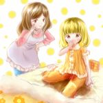  2girls barefoot bed bedwetting blanket brown_hair kise_chiharu kise_yayoi long_hair mother_and_daughter multiple_girls pajamas peeing precure smile_precure! tears 