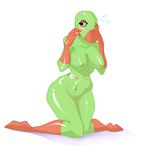  anthro anthrofied blush bottle breasts embarrassed female green_skin inanimate l&#039;or&eacute;al markings navel nipples pink_eyes plain_background shampoo socks_(marking) solo thick_thighs unknown_artist white_background wide_hips 