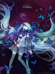  absurdly_long_hair aqua_eyes aqua_hair boots bug butterfly character_name copyright_name detached_sleeves hatsune_miku insect long_hair looking_at_viewer lying necktie nise_shoku skirt solo thigh_boots thighhighs twintails very_long_hair vocaloid zettai_ryouiki 