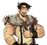  absurdres arm_hair beowulf_(skullgirls) black_hair facial_hair highres male_focus opera_ghost pelt pointing pointing_at_self sideburns skullgirls solo stubble suspenders transparent_background 