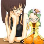  glasses green_hair kanaria kusabue_mitsu multiple_girls rozen_maiden sitting 