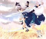  ayase_non bad_id bad_pixiv_id black_hairband blue_eyes dual_wielding hairband hitodama holding katana konpaku_youmu konpaku_youmu_(ghost) short_hair silver_hair solo sword touhou weapon 