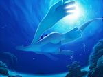  bubble gen_2_pokemon lugia nature no_humans pokemon pokemon_(creature) rock sand sunlight swimming torio_(mocd1985) underwater water 