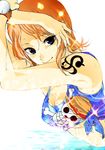  absurdres blue_eyes breasts cleavage front-tie_top highres large_breasts nami_(one_piece) one_piece orange_hair sagatsune short_hair skull smile solo tattoo watch water wet wristwatch 