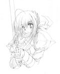  artoria_pendragon_(all) bad_id bad_pixiv_id fate/stay_night fate_(series) greyscale monochrome saber sketch solo sword tsukinon weapon 