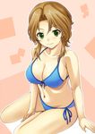  bikini blue_bikini breasts brown_hair dream_c_club dream_c_club_(series) front-tie_top futaba_riho green_eyes kisugi_akira large_breasts side-tie_bikini solo swimsuit 