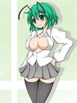  antennae breasts green_eyes green_hair large_breasts older open_clothes open_shirt shirt short_hair skirt smile solo thighhighs touhou wriggle_nightbug zefyu 