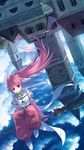  arche_klein broom duplicate gloves long_hair pants pink_eyes pink_hair pink_pants ponytail sky solo tales_of_(series) tales_of_phantasia wide_ponytail yakka 