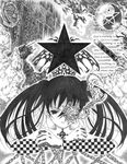  black_rock_shooter black_rock_shooter_(character) chain english eyepatch fullmetal_alchemist greyscale hasanishi long_hair monochrome solo star traditional_media twintails 