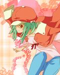  bakemonogatari cabbie_hat green_hair hat jacket_on_shoulders monogatari_(series) sengoku_nadeko shiro_(octet) short_hair solo 