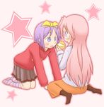  bad_id bad_pixiv_id blue_eyes glasses hair_ribbon hiiragi_tsukasa long_hair lucky_star multiple_girls pantyhose pink_hair purple_hair ribbon short_hair skirt socks star striped striped_legwear suriheru takara_miyuki 