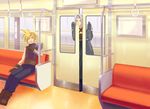  cloud_strife commentary final_fantasy final_fantasy_vii ground_vehicle mafu_(pixiv4163441) male_focus multiple_boys oekaki sephiroth stuck train_interior train_station 