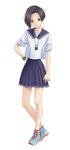  black_hair bob_cut digital_media_player hand_on_hip highres kobayakawa_rinko long_legs love_plus mino_tarou official_art school_uniform serafuku short_hair skirt solo watch wristwatch 