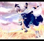  ayase_non bad_id bad_pixiv_id black_hairband blue_eyes dual_wielding hairband hitodama holding katana konpaku_youmu konpaku_youmu_(ghost) short_hair silver_hair solo sword touhou weapon 