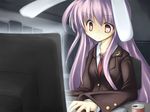  animal_ears bad_id bad_pixiv_id blazer bunny_ears can computer crescent eye_reflection itsutsuki jacket long_hair necktie purple_hair red_eyes reflection reisen_udongein_inaba soda_can solo touhou 