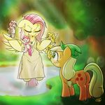  2015 applejack_(mlp) blonde_hair blush clothing cutie_mark earth_pony equine eyes_closed female feral fluttershy_(mlp) freckles friendship_is_magic group hair hat horse long_hair mammal my_little_pony open_mouth outside pegasus pink_hair pinkie_pie_(mlp) pony smile sweat tree ushiro_no_kukan wings 