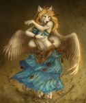  anthro belly_dancer bluari canine ceresworld dancing fantasy female mammal mi_toko shamaness smile white_shewolf wings 