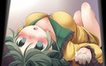  aki_(akikaze_asparagus) blush breasts cleavage empty_eyes green_eyes green_hair komeiji_koishi large_breasts long_sleeves looking_at_viewer lying on_back open_mouth short_hair solo touhou 