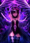  akemi_homura akuma_homura argyle argyle_legwear armpits arms_up black_dress black_hair black_wings breasts dark_orb_(madoka_magica) dress elbow_gloves entangled gloves hair_ribbon lain mahou_shoujo_madoka_magica mahou_shoujo_madoka_magica_movie purple_eyes ribbon small_breasts smirk solo soul_gem spoilers thighhighs wings 