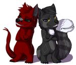  2_tails anthro black_eyes chibi couple coyrin crossed_arms damien demonic_fox_dragon djpandako grin hybrid looking_at_viewer male markings mouth_tail multiple_tails muzzle_scales smile smug wolfa zipper 