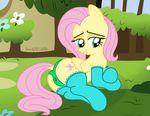  2015 anus blush butt cartoon clothing equine female feral fluttershy_(mlp) friendship_is_magic mammal my_little_pony panties pegasus pussy shutterflyeqd solo underwear wet_pussy wings 