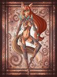  2013 animal_ears anthro armor breasts brown_fur canine clothed clothing female fox fur green_eyes hair kitsu long_hair looking_at_viewer mammal navel raised_leg raptor007 red_hair skimpy smile solo unconvincing_armor 