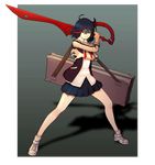  black_hair full_body highres jacket k1_(erin22) kill_la_kill matoi_ryuuko pleated_skirt school_uniform scissor_blade skirt smile solo w 