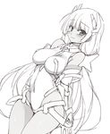  angela_balzac bad_id bad_pixiv_id bare_shoulders blush breasts covered_navel cowboy_shot dutch_angle elbow_gloves gloves headgear impossible_clothes impossible_leotard large_breasts leotard long_hair looking_at_viewer low_twintails monochrome rakuen_tsuihou simple_background sketch solo twintails very_long_hair white_background yostxxx 
