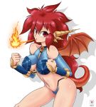  2016 animal_humanoid armor breasts butt clothed clothing dragon_half dragon_humanoid female fire hair horn humanoid kawa-v looking_at_viewer mink_(dragon_half) navel open_mouth red_eyes red_hair shadow simple_background standing white_background winged_humanoid wings 