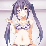  1girl animated animated_gif bikini blush bouncing_breasts bow bow_bra bra breasts cleavage frilled_bra frilled_panties frills frown gochuumon_wa_usagi_desu_ka? hair_ornament hairclip huge_filesize long_hair lowres navel panties plaid_bra plaid_panties purple_bra purple_eyes purple_hair purple_panties riding_machine solo swimsuit syuurin tedeza_rize twintails ugoira underwear very_long_hair 