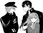  2boys ? admiral_(kantai_collection) admiral_arisugawa admiral_shinonome_harutora bad_id bad_twitter_id commentary_request greyscale kantai_collection military military_uniform monochrome multiple_boys nagomi_(mokatitk) suzuya_(kantai_collection) uniform 