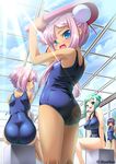  absurdres ass blue_eyes blush breasts flat_chest green_hair highres hikage_eiji huge_filesize kannei koihime_musou long_hair multiple_girls one-piece_swimsuit purple_hair rikuson school_swimsuit sonken sonshoukou swimsuit 