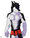  abs anthro biceps black_fur black_hair blue_eyes discordnight fur hair littlefreckles male muscles necklace sergal 