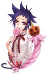  1girl blue_hair candy d.gray-man eating lero road_kamelot short_hair spiked_hair spiky_hair umbrella 