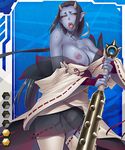  1girl blue_oni blue_skin breasts defeated demon demon_girl horns large_breasts lilith-soft nipples oni pointy_ears reiga_(taimanin_asagi) taimanin_asagi taimanin_asagi_battle_arena weapon zol 