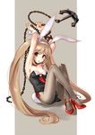 adapted_costume anchor animal_ears blonde_hair breasts brown_eyes brown_hair brown_legwear bunny_ears bunny_tail bunnysuit chain collar crossed_legs fake_animal_ears full_body hair_ribbon high_heels kantai_collection katahira_masashi leotard long_hair looking_at_viewer medium_breasts murasame_(kantai_collection) open_mouth pantyhose ribbon side-tie_leotard sitting solo tail twintails very_long_hair 