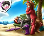 anal anal_penetration beach bench birds blush bow clothing cum equine fan_character friendship_is_magic hair horse male male/male mammal multicolored_hair my_little_pony otakuap palm_tree penetration pony public rainbow_hair seaside sex swimming_trunks swimsuit tree 